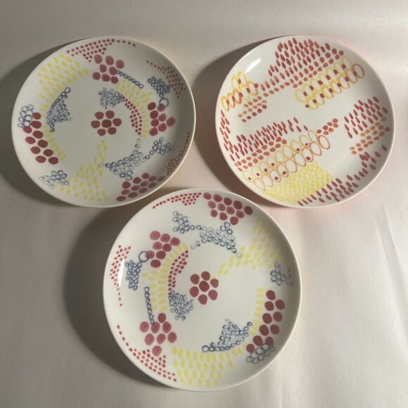 3 Anthropologie dessert lunch snack plates 8 inches Abstract Lines Dots - Picture 2 of 7